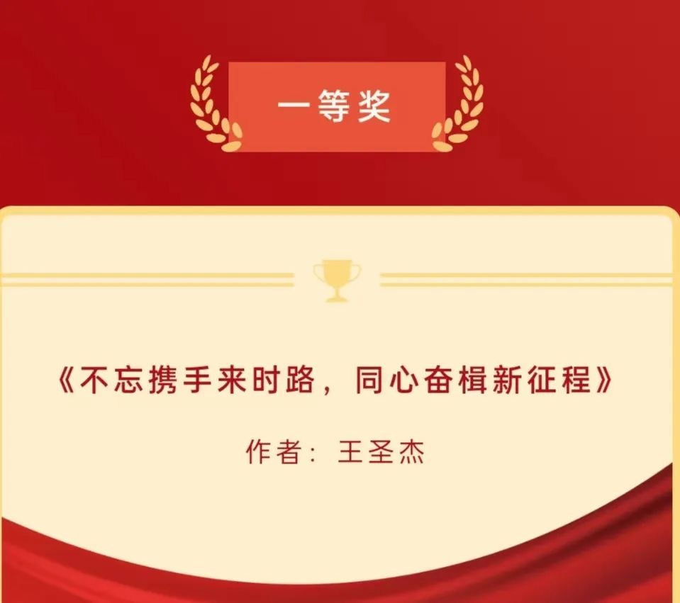 王圣杰荣获“风雨同舟向前进，团结奋进新征程”主题征文一等奖